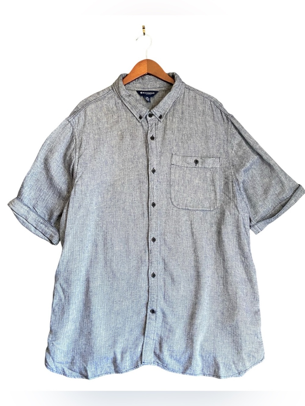 Rocawear | Men’s Classic Linen Blend Gray Button Down | Size 3XL